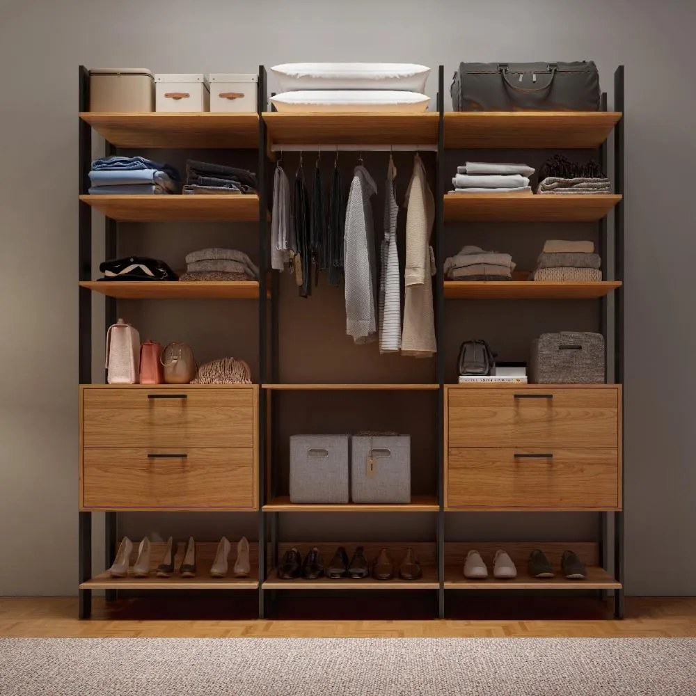 Armário Roupas Closet Casal 4 Gavetas Mdf Preto Luxo TW404 Dalla Costa