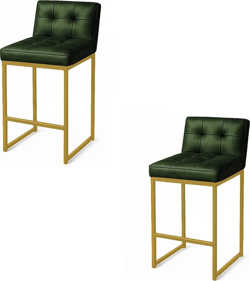 Banqueta Cozinha Alta com Encosto Industrial Kit 2 Dourado Lirina PU C05 - D'Rossi - Verde