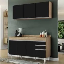 Armário Aéreo Argélia e Balcão Gabinete 150cm Marrocos Castanho/Preto