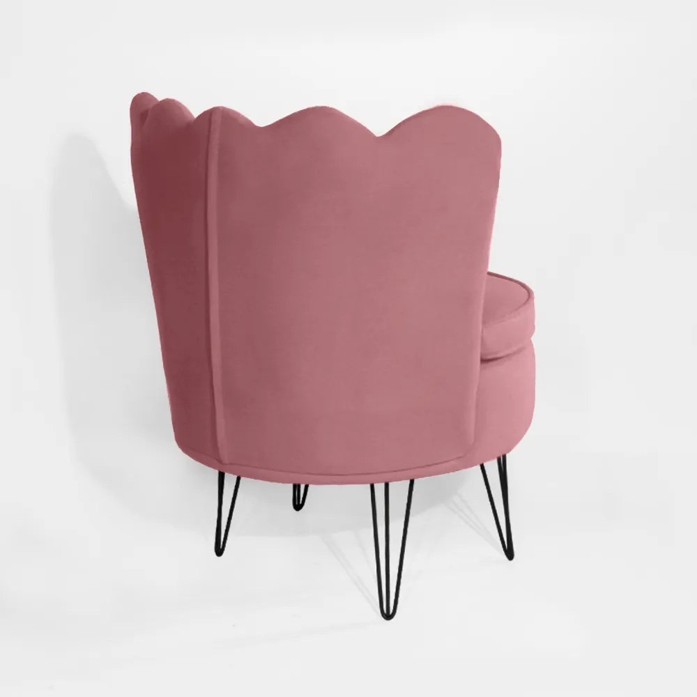 Poltrona Dália Pés Hairpin Legs Preto Veludo Rosê