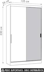 Guarda Roupa Solteiro 134cm Espelho Taiga Branco/Cinnamon L01 - Mpozen