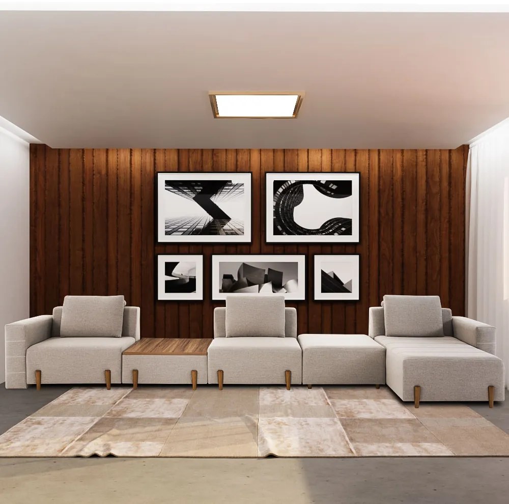 Sofá Decorativo Pierre 5 Módulos Linho Bege/Noce G66 - Gran Belo
