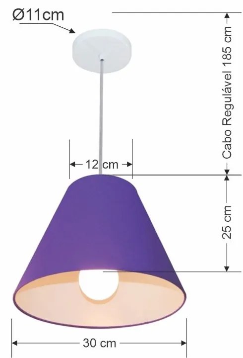 Lustre Pendente Cone Md-4028 Cúpula em Tecido 25/30x12cm Roxo - Bivolt