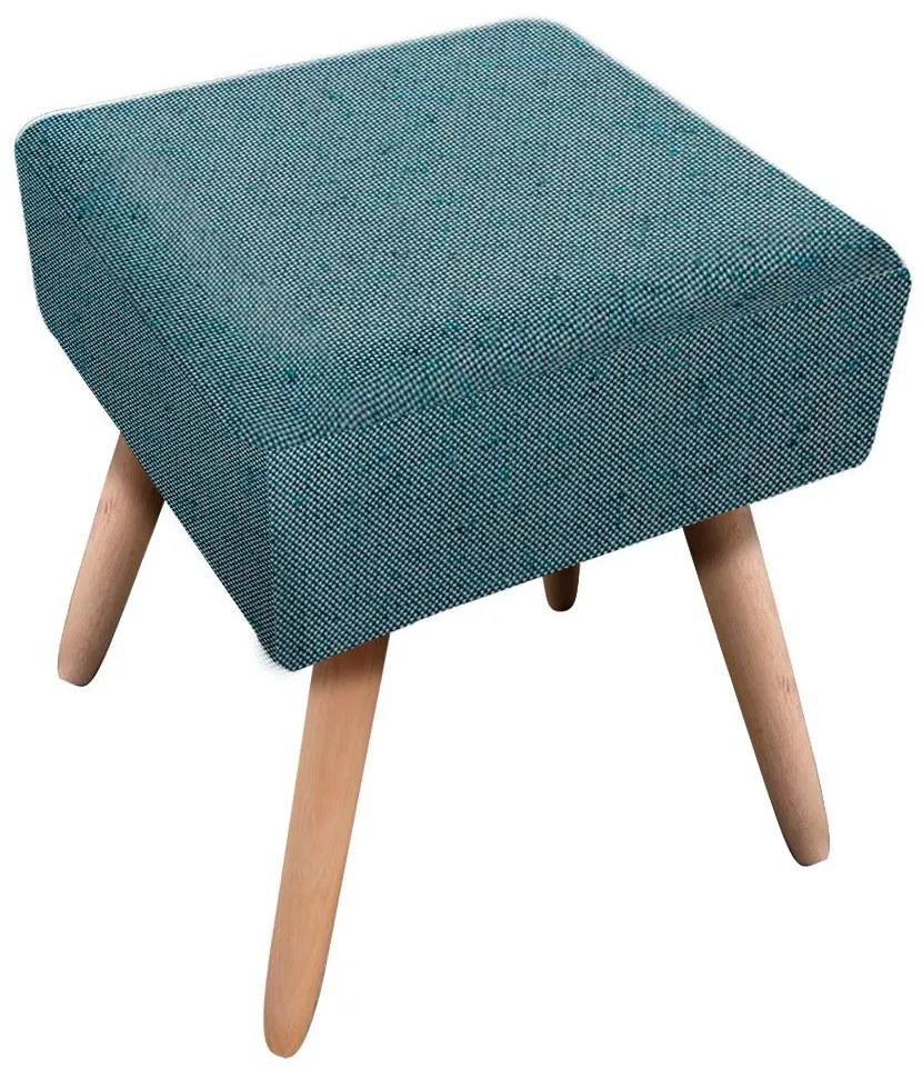 Puff Ibiza Quadrado Linho Azul Petróleo A58 Pés Palito Natural D'Rossi