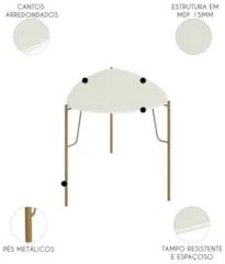 Mesa Lateral Para Sala Pés Metálicos Kit 2 Blen Luna/Dourado I06 - Mpo