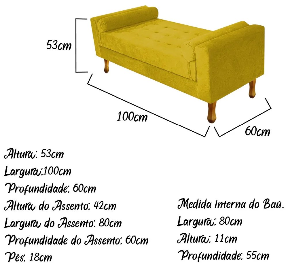 Recamier Félix Solteiro 100cm Suede Amarelo - ADJ Decor