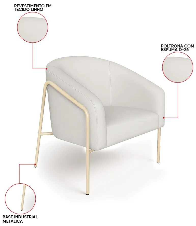 Poltrona Sala Industrial Alta Champanhe Stella Linho D03 - D'Rossi - Cinza