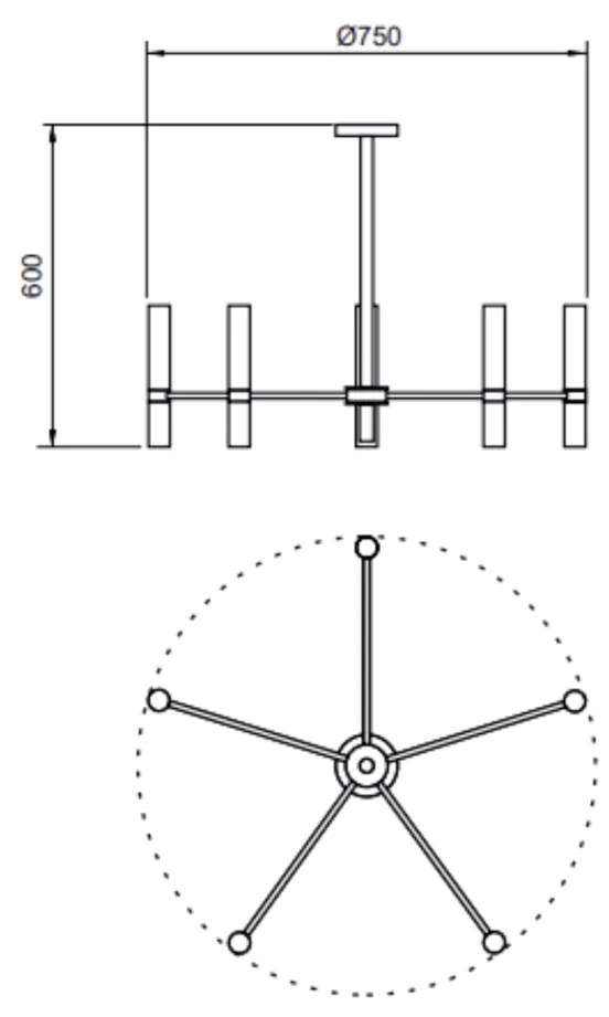 Pendente Século Ø75X60Cm 5Xmr11 Por Waldir Junior - Usina 51090/5 (CP-M - Champanhe Metálico)
