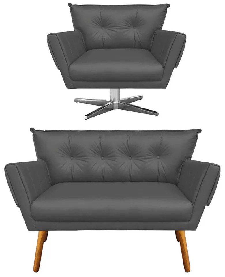 KIT 01 NAMORADEIRA E 01 POLTRONA GIRATOR - Grafite