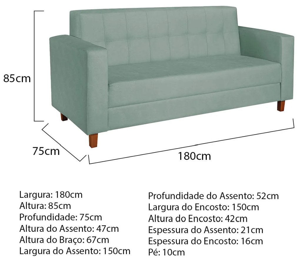 Sofá 2 Lugares Denver Suede Azul Tiffany - ADJ Decor