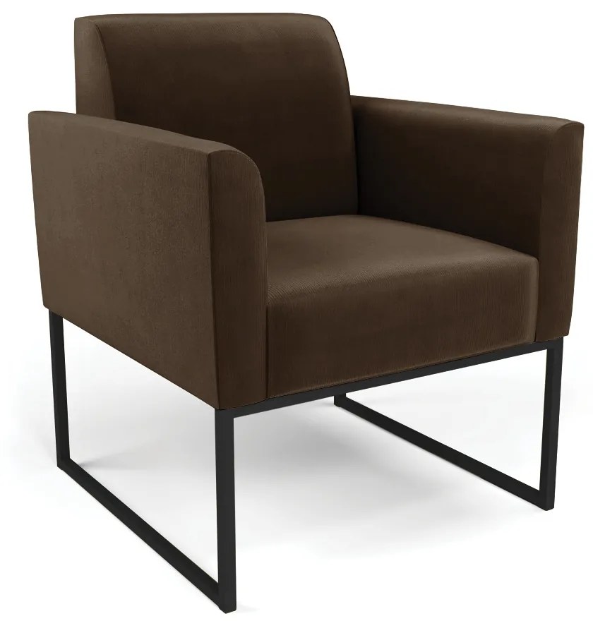 Sofá Namoradeira com Poltrona Base Industrial Preto Marisa Suede Marrom D03 - D'Rossi