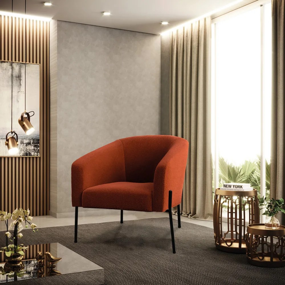 Poltrona Sala Decorativa Pé de Ferro Preto Kit 2 Stella Bouclê D03 - D'Rossi - Terra