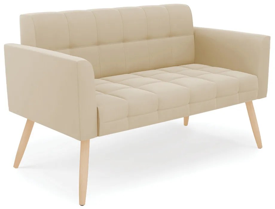 Sofá Namoradeira Elisa Suede Pés Palito Natural - D'Rossi - Bege