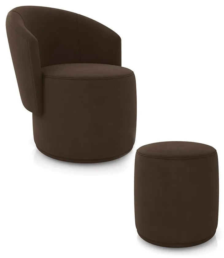 Poltrona e Puff Redondo Orgânico para Sala Malu Suede M11 - D'Rossi - Marrom