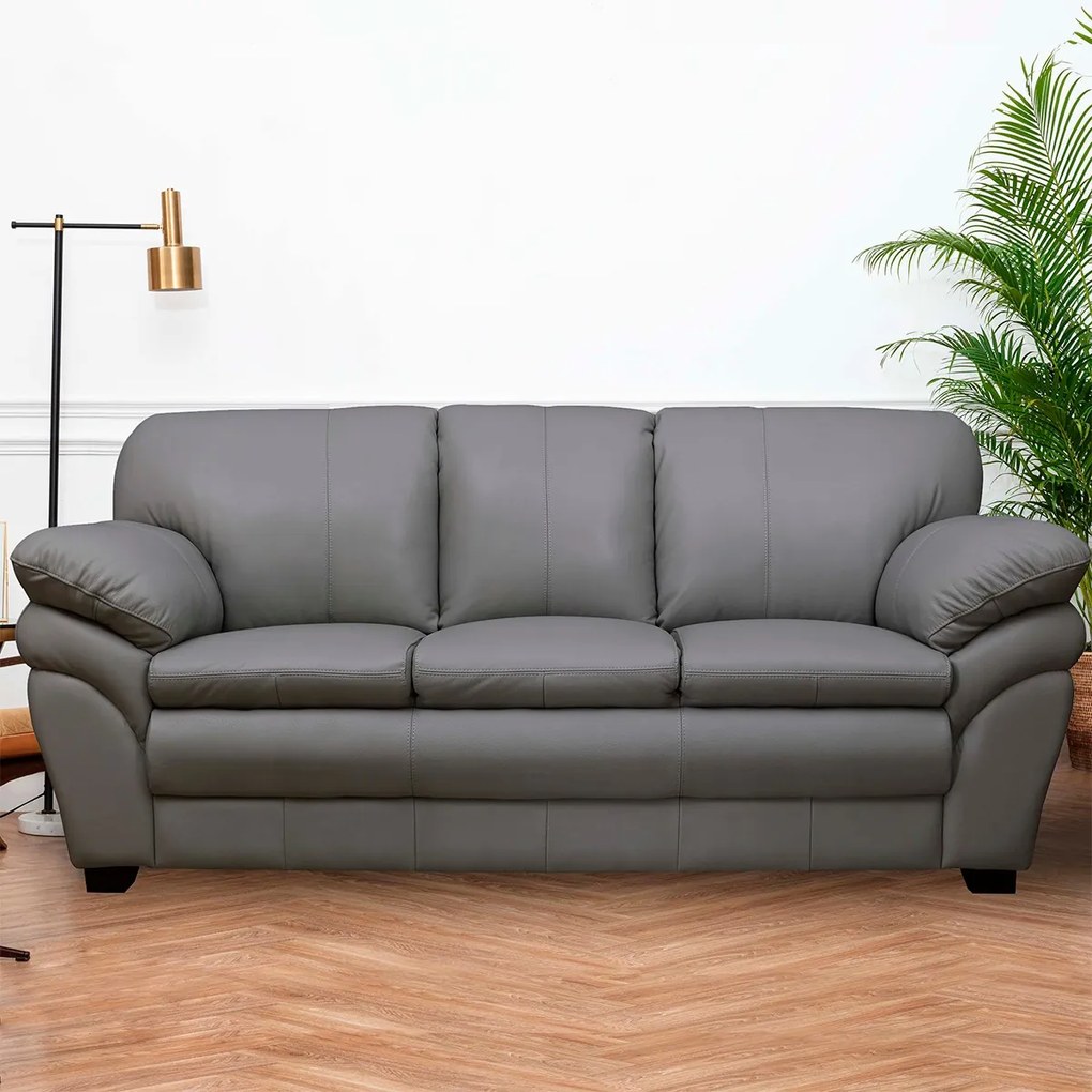 Sofá de Couro 3 Lugares Paris 216cm M06 Cor Grizzy 499 - ADJ DECOR