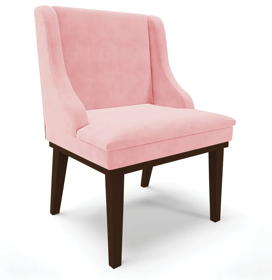 Cadeira de Jantar Liz Suede Base Fixa Madeira Tabaco D03 - D'Rossi - Rosa Bebê