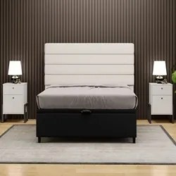 Cabeceira com Base Cama Box Baú Casal 138x188cm Hit ID5 Corano Preto/L