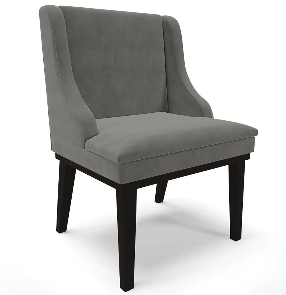 Cadeira Decorativa Sala de Jantar Base Fixa de Madeira Firenze Suede Grafite/Preto G19 - Gran Belo