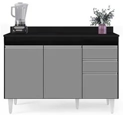Balcão Gabinete para pia com Tampo 120cm Michigan Pto/Cinza - Lumil
