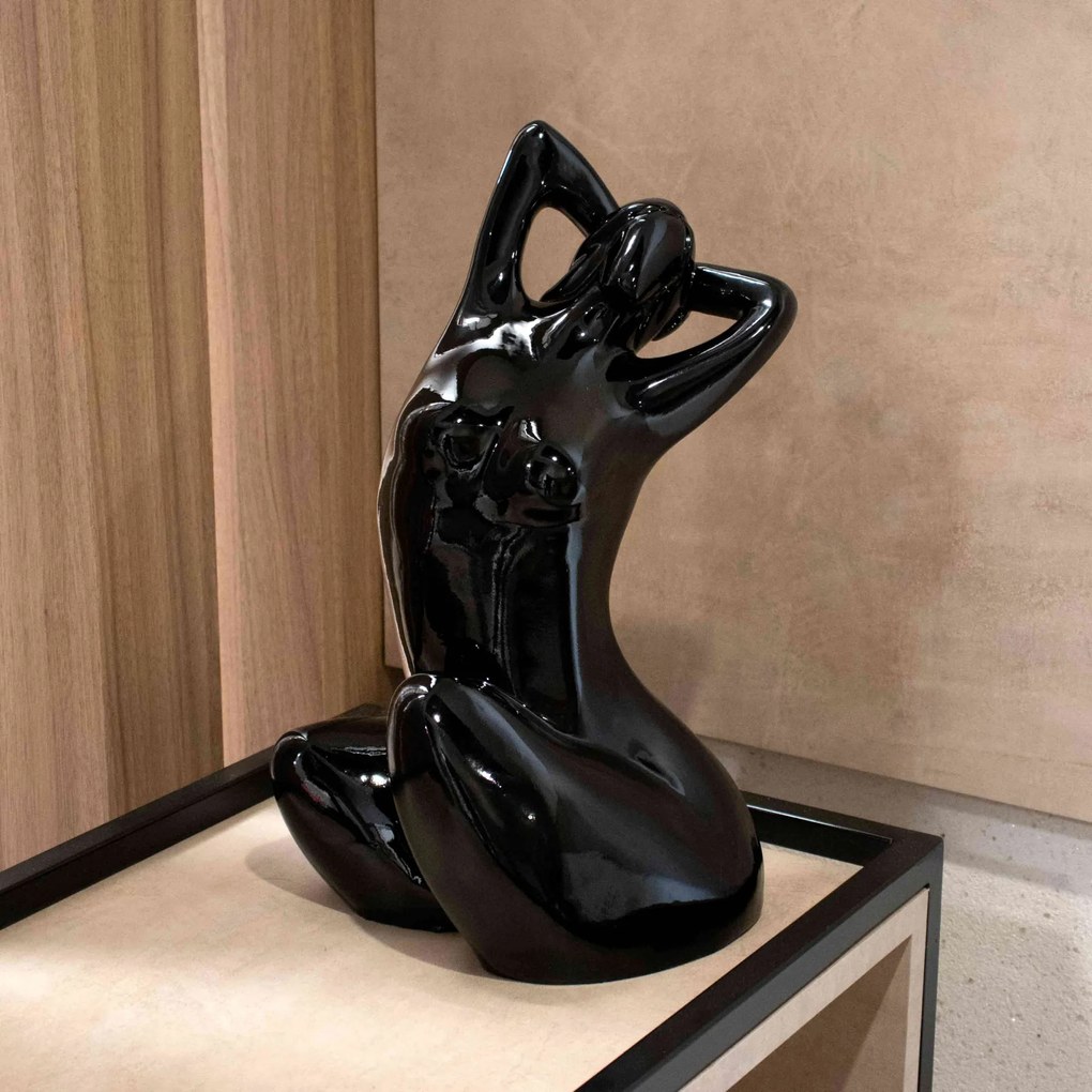 Escultura Decorativa Eva Em Cerâmica Preto 39x21x25 Cm - D'Rossi