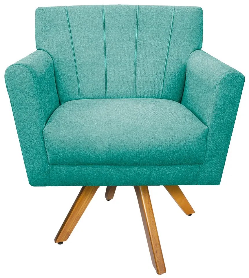 Poltrona Laura Base Giratória de Madeira Suede Azul Tiffany - ADJ Decor