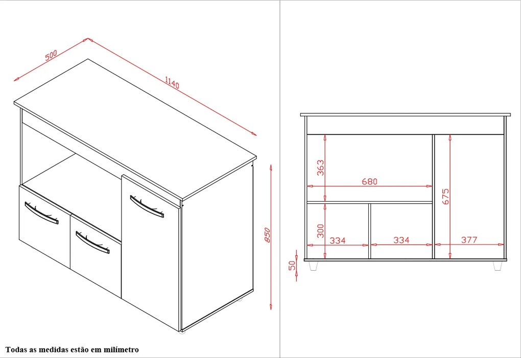 Armário Multiuso Bela 3 Portas Cozinha MB1