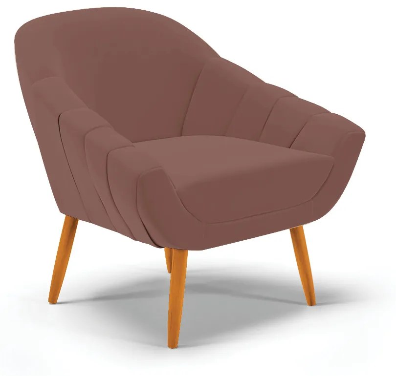 Poltrona Giovana Veludo Pés Palito Castanho - Indo Decorar - Rose