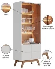 Cristaleira Com Portas de Vidro e Aparador Rebeca C05 Off White/Freijó