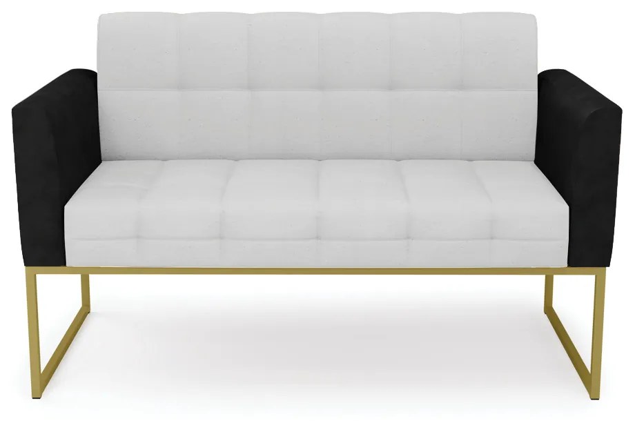 Sofá Namoradeira 2 Lugares Base Industrial Dourado Elisa Preto/Linho Cinza A05 D03 - D'Rossi