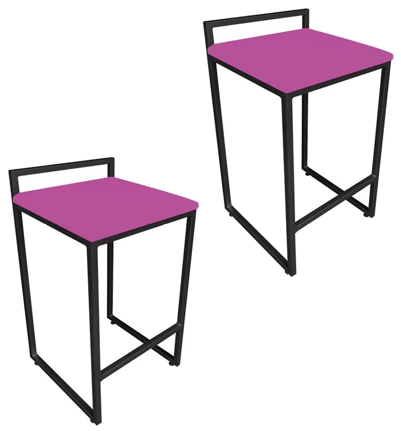 Conjunto 02 Banquetas Alta Lavinia Suede Base Preto - Pink