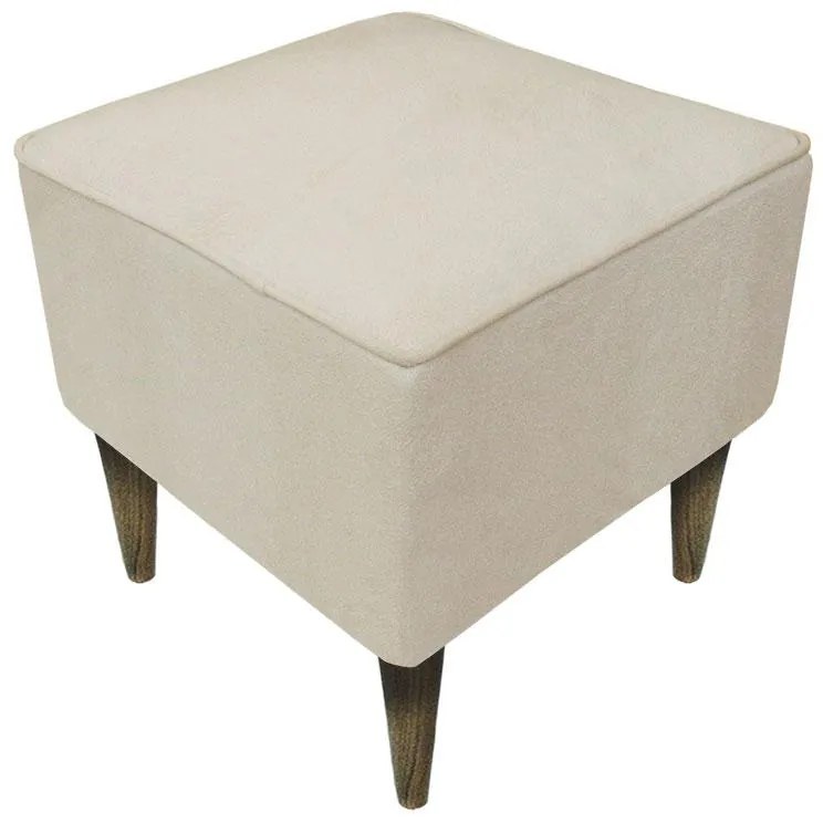 Puff Quadrado Milão Sigma em Suede com Pés Palito - Marfim