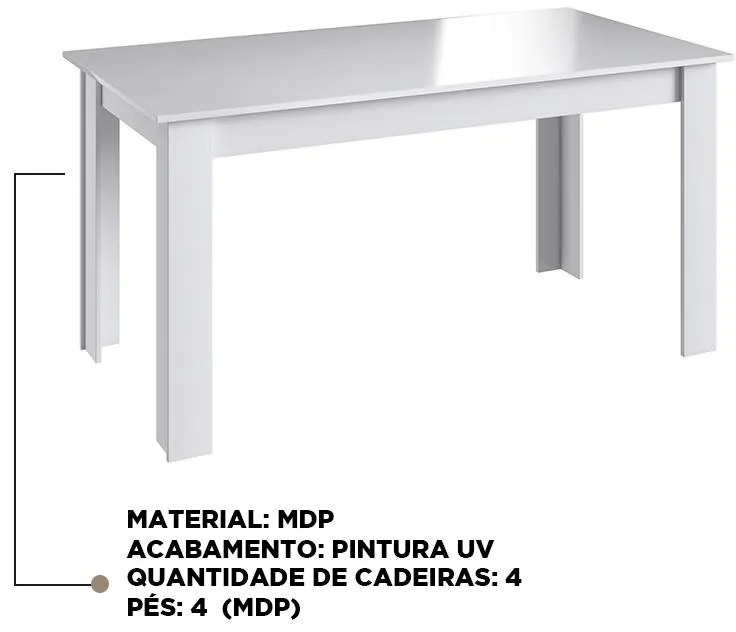 Mesa Fixa De Jantar Cozinha Multiuso 120x78cm - Branco
