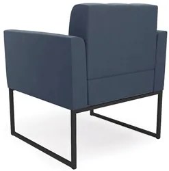 Sofá Namoradeira e 2 Poltronas Base Industrial Preto Ana Suede Azul Ma