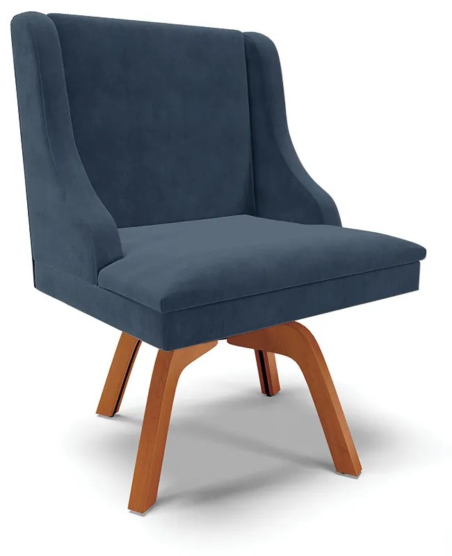 Kit 10 Cadeiras de Jantar Liz Suede Azul Marinho Base Madeira MM35 D03 - D'Rossi