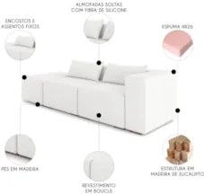 Sofá 4 Lugares 323cm Com Puff Esquerdo Fay Bouclê Branco Z55  - Mpozen