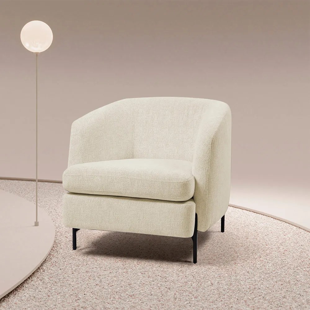Poltrona Decorativa Sala de Estar Salem Pés Metálicos Bouclê Rústico Off White G92 - Gran Belo