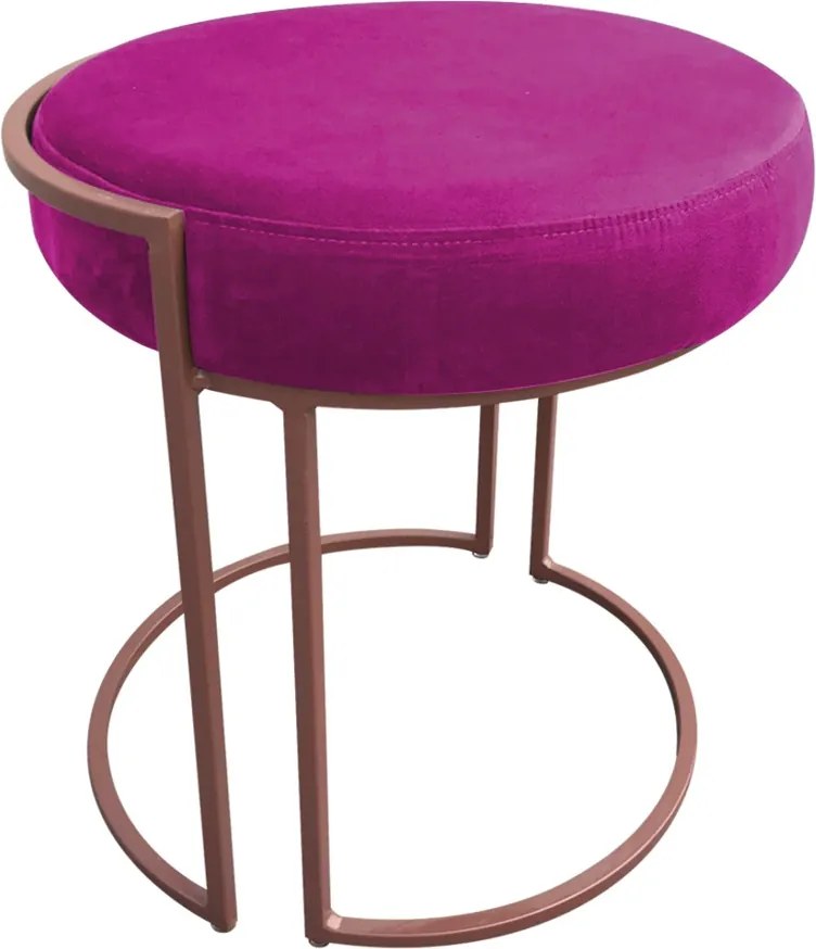 Puff Redondo Base Industrial Cobre Kit 2 Love Suede - Pink