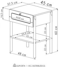 Mesa de Cabeceira Com 1 Gaveta Pés Madeira Arlo A10 Hanover - Mpozenat