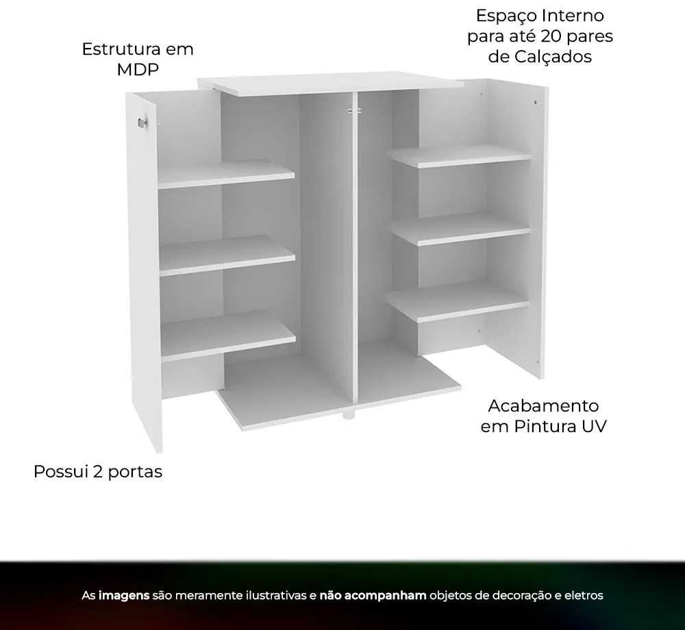 Sapateira Decorativa para Quarto SA3400 MDP Branco G69 - Gran Belo