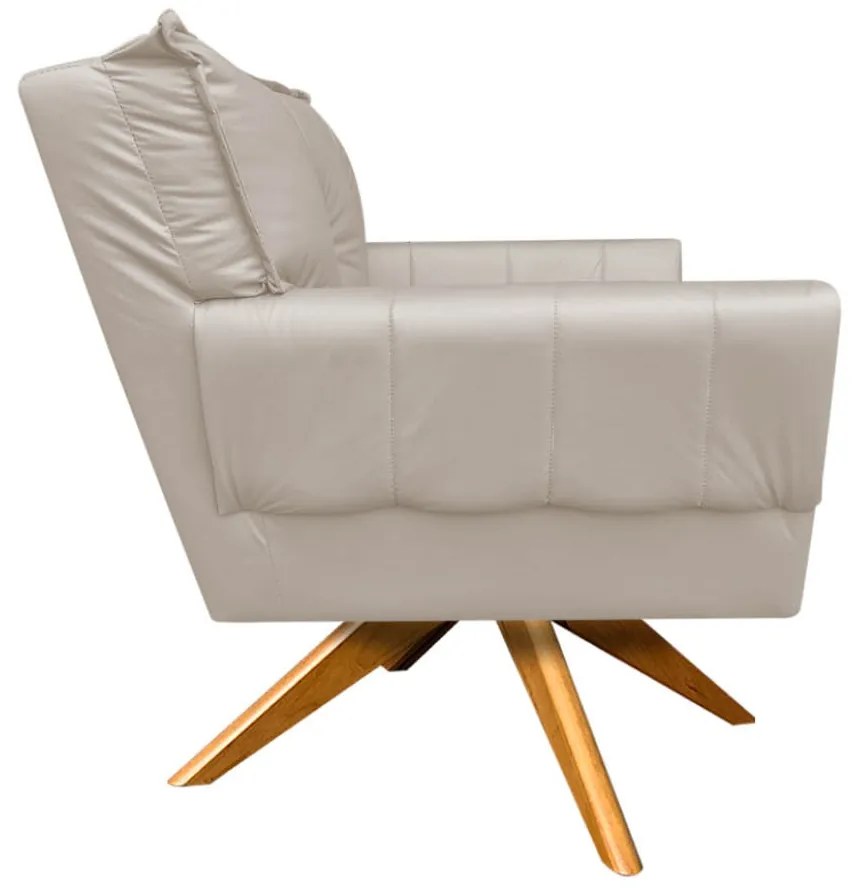 Kit 02 Poltronas Giratória Anitta Corino Base Madeira MA30 D03 - D'Rossi - Bege