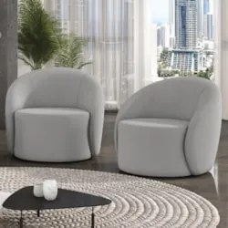 Poltrona Sala Decorativa Redonda Kit 2 Steve Suede Cinza I01  - Mpozen