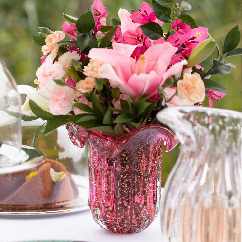 Vaso Murano Pontas C/ Ouro - Pink  Pink