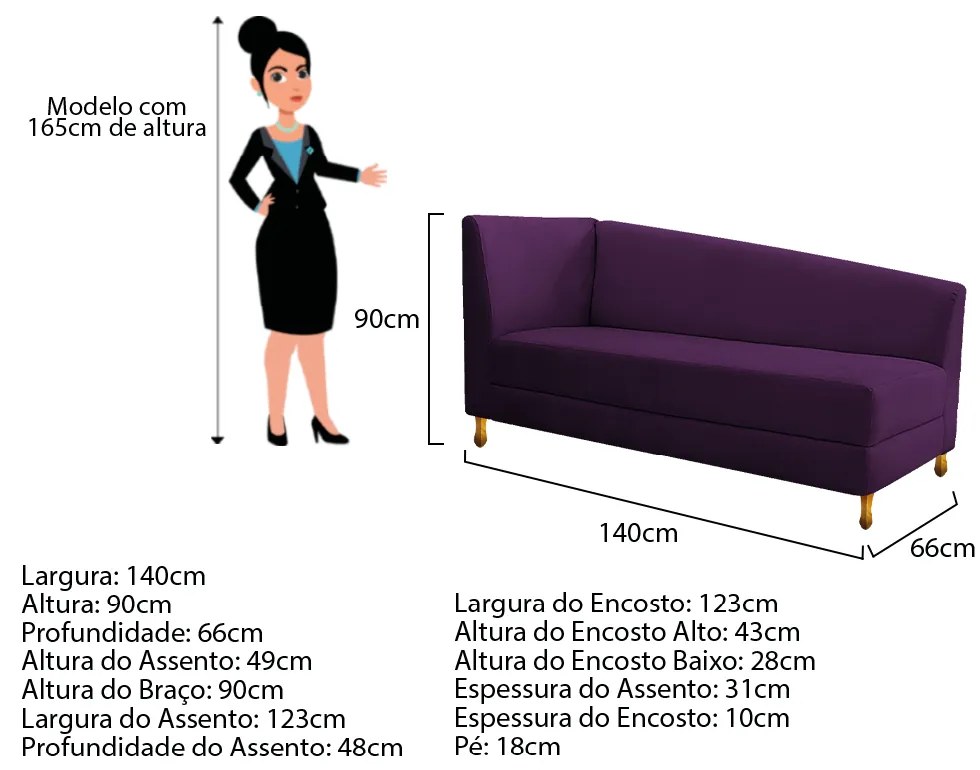 Recamier Valéria 140cm Lado Esquerdo Suede Roxo - ADJ Decor
