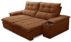 Sofá Retrátil 3 Lugares com Porta Copo 210cm Malta F05 Veludo Terracot