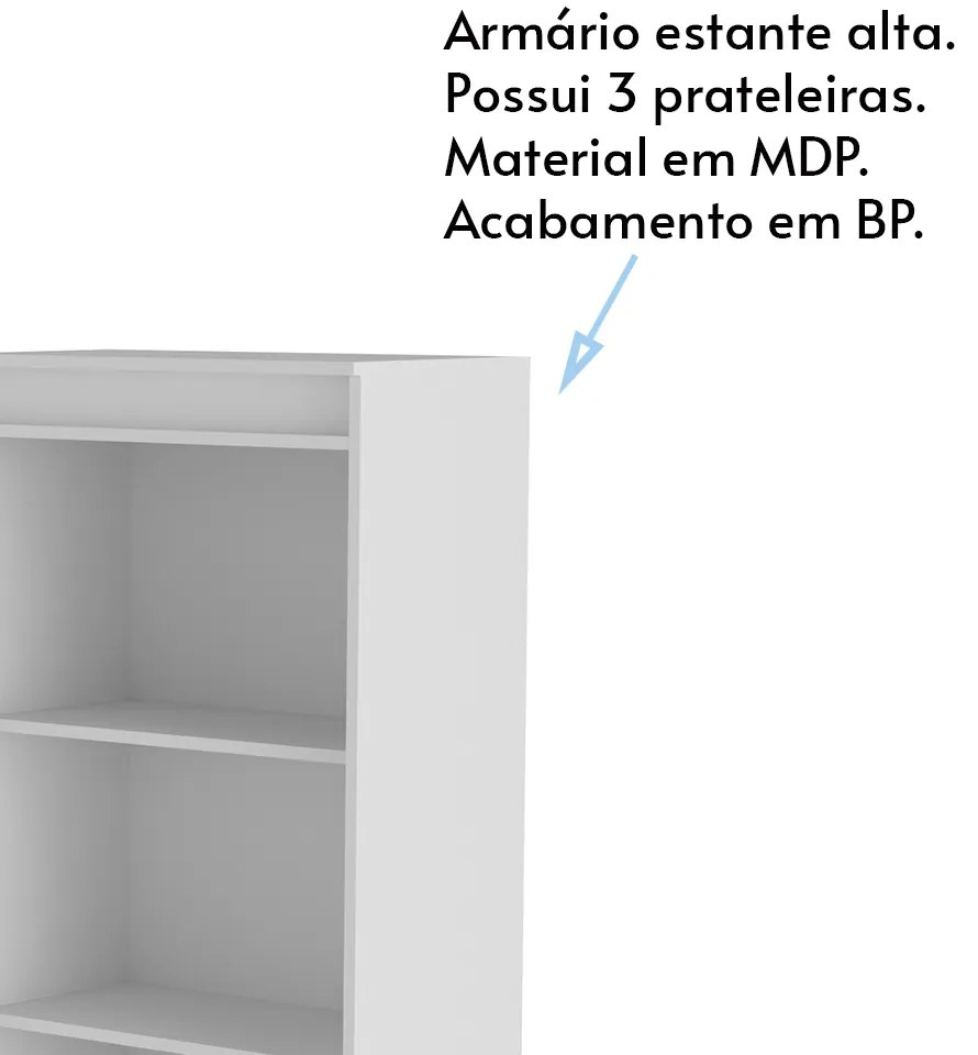 Armário Alto para Escritório Home Office ME4150 MDP Branco G69 - Gran Belo