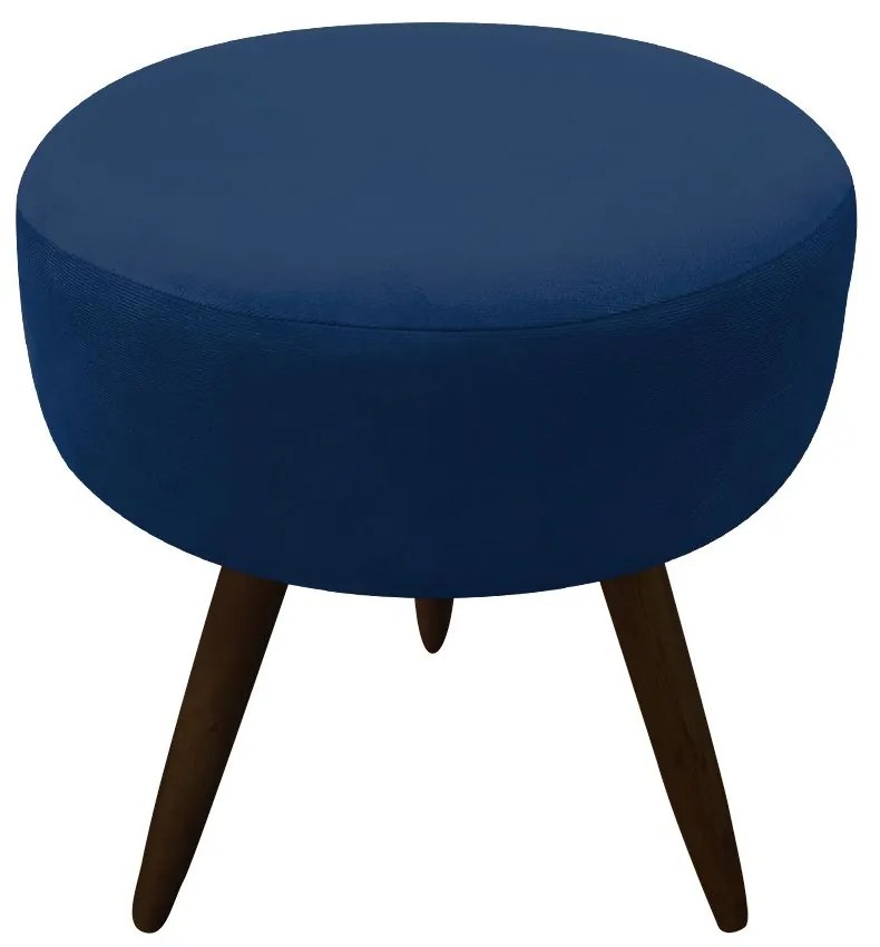 Puff Banqueta Berlim Redondo Suede Azul Marinho Pés Tabaco D'Rossi