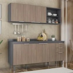 Armário de Cozinha Com Tampo CP10 180cm Pérola Grafite/Freijó Z34 - Mp