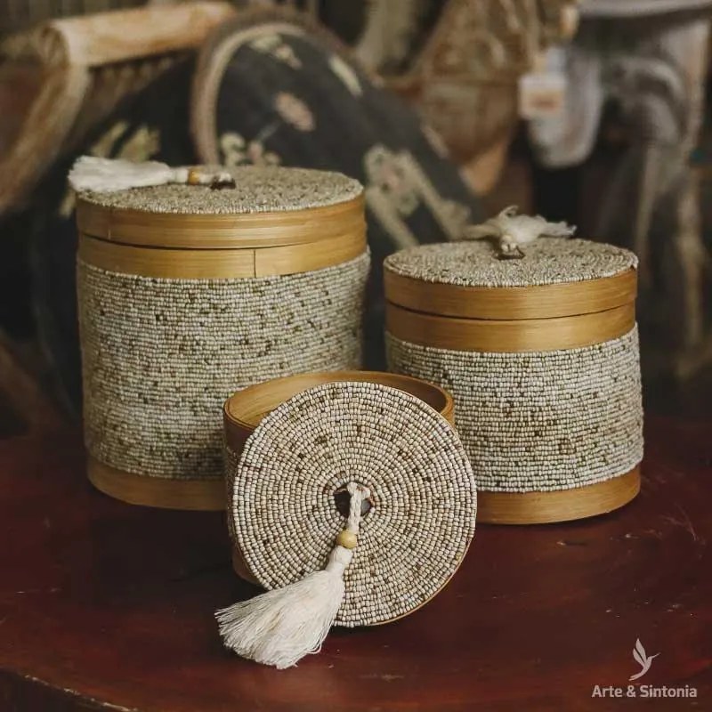 Pote de Bambu c/ Miçangas | Bali