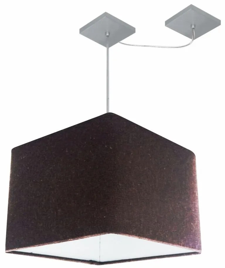 Lustre Pendente Quadrado Com Desvio Md-4269 Cúpula em Tecido 30/40x40cm Café - Bivolt