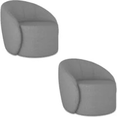 Poltrona Sala Giratória Redonda Kit 2 Steve Linho Grafite I01  - Mpoze
